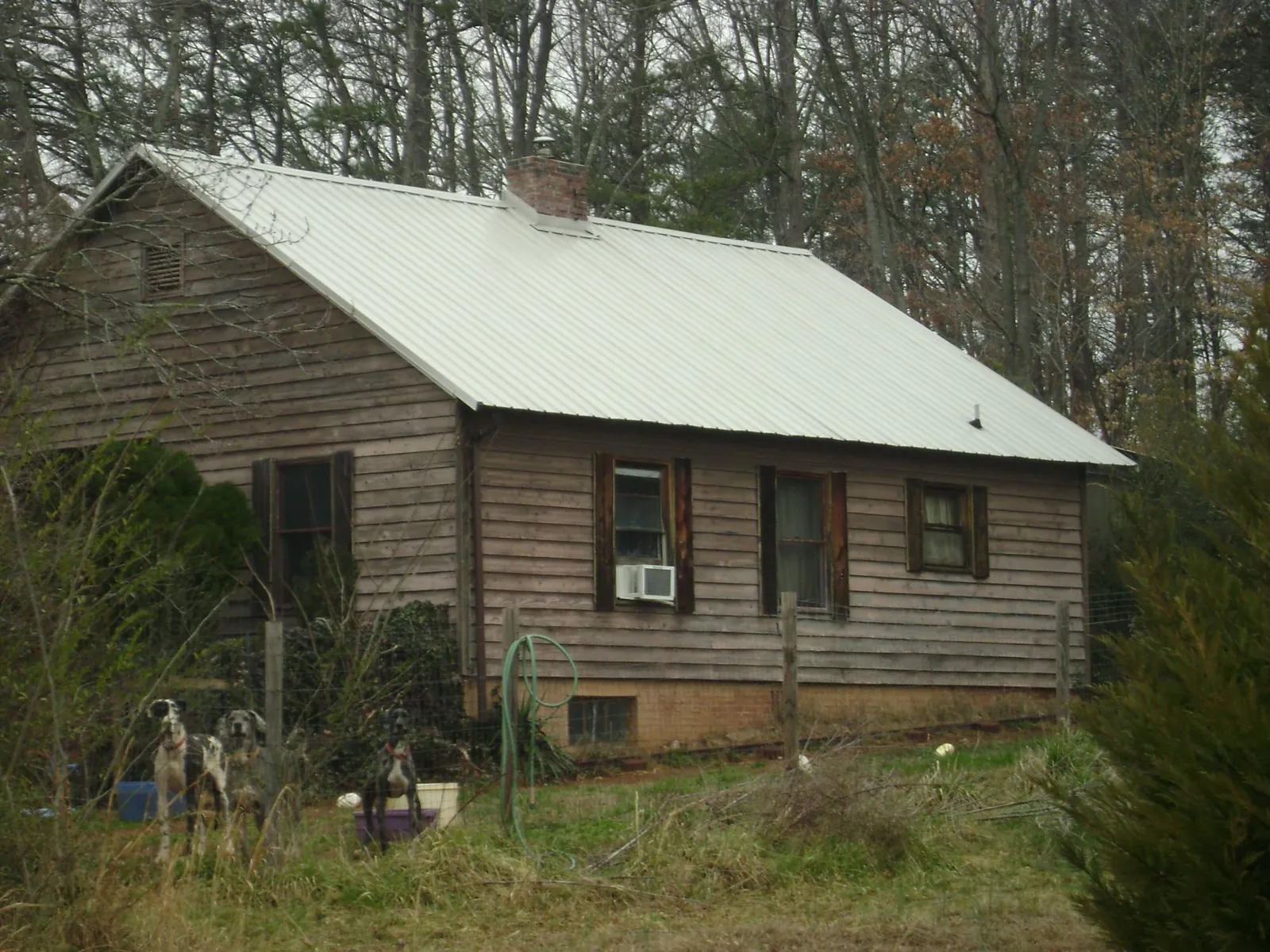 White metal roof on an old wood sided farmhouse, from a Metal Roof Installation job in Pemberville